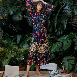 Farm Rio Black Macaws Flight Maxi Dress XS